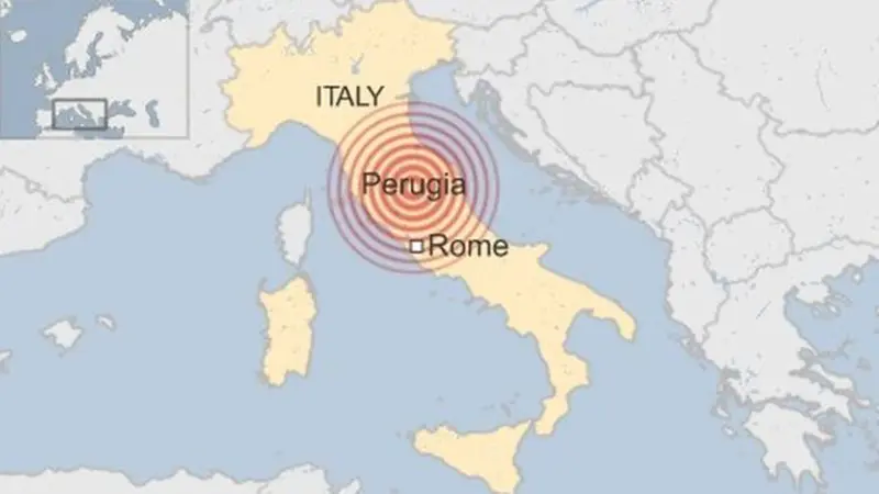 Lokasi gempa di Italia tengah. (BBC)