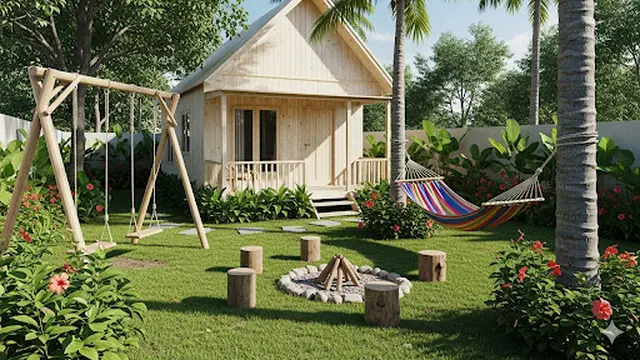 Rumah Kayu Minimalis dengan Taman Bermain