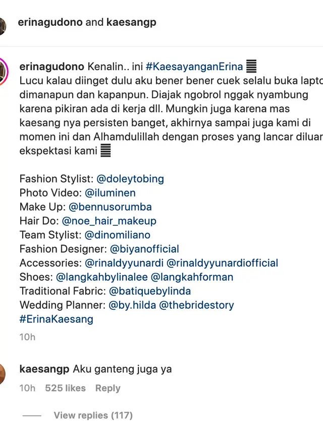 Unggahan Erina Gudono soal tagar pernikahan. (Foto: Dok. Instagram @erinagudono)