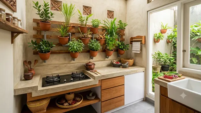 Ide Dapur Tema Pawon Jawa, Tampil Modern Minimalis Ala Tradisional Model Vertikal dengan Tanaman Herbal