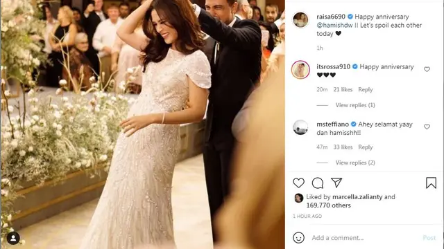 Raisa dan Hamish Daud rayakan ulang tahun pernikahannya yang keempat