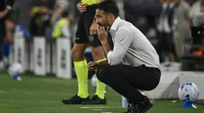 Pelatih AC Milan asal Portugal Ruben Amorim saat pertandingan Serie A Italia antara Juventus dan AC Milan di Stadion Allianz di Turin pada 7 September 2026. (Isabella BONOTTO/AFP)