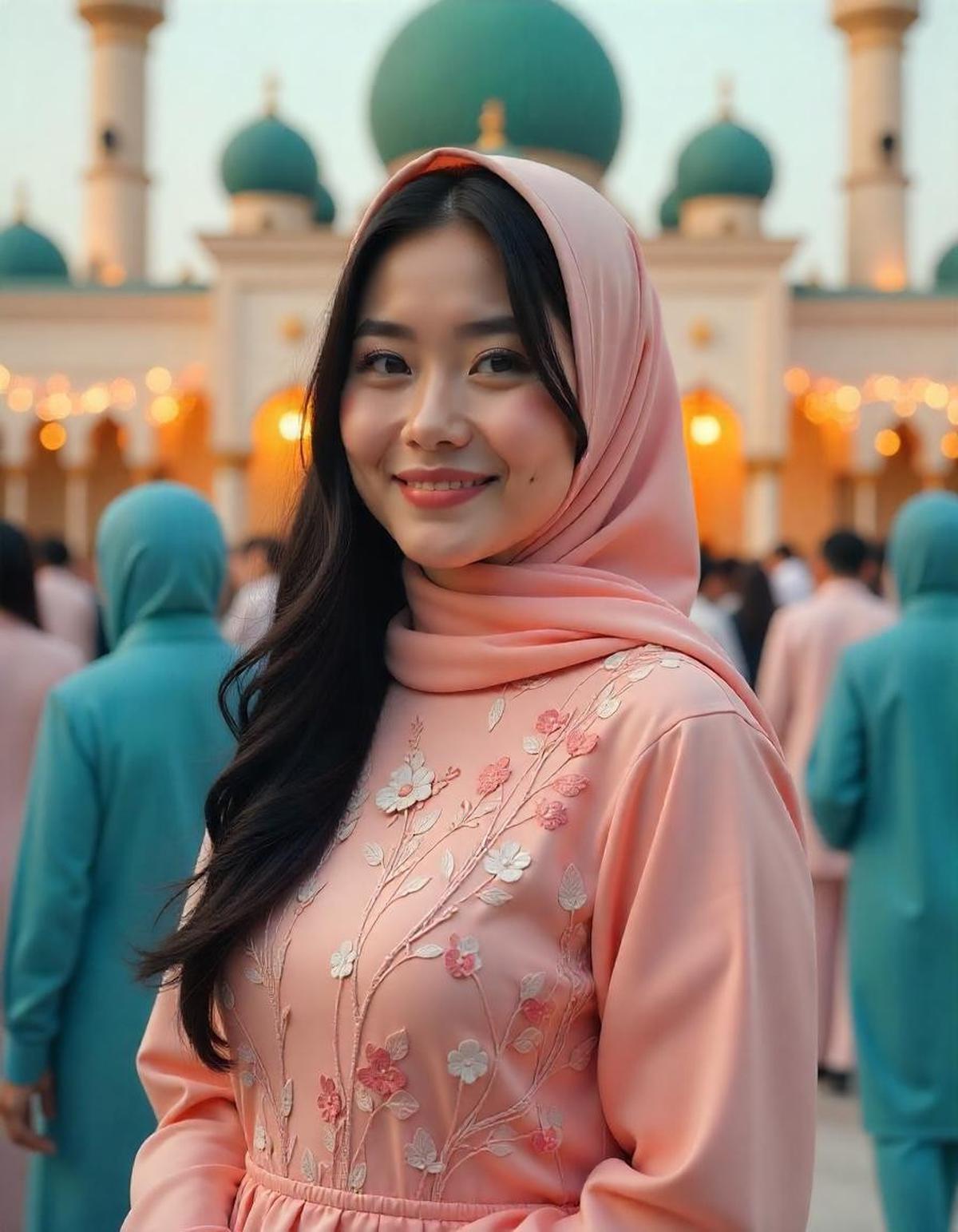Desain Gamis Lebaran 2025 Peach Blossom