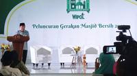 Jusuf Kalla dalam peluncuran Gerakan Masjid Bersih (GMB) tahun 2023 digelar di Masjid Agung Sunda Kelapa, Rabu (15/3/2023). (Liputan6.com/Fachri)