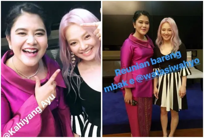 Kahiyang Ayu dan Hyoyeon SNSD foto bersama dengan nuansa nge-pink (Foto: InstaStory @kahiyangAyu dan @watasiwahyo)