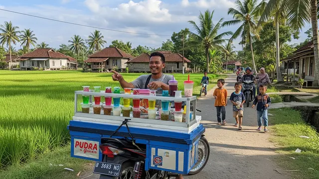 Ilustrasi Jualan Jelly Warna Warni atau Pudot/Gemini AI