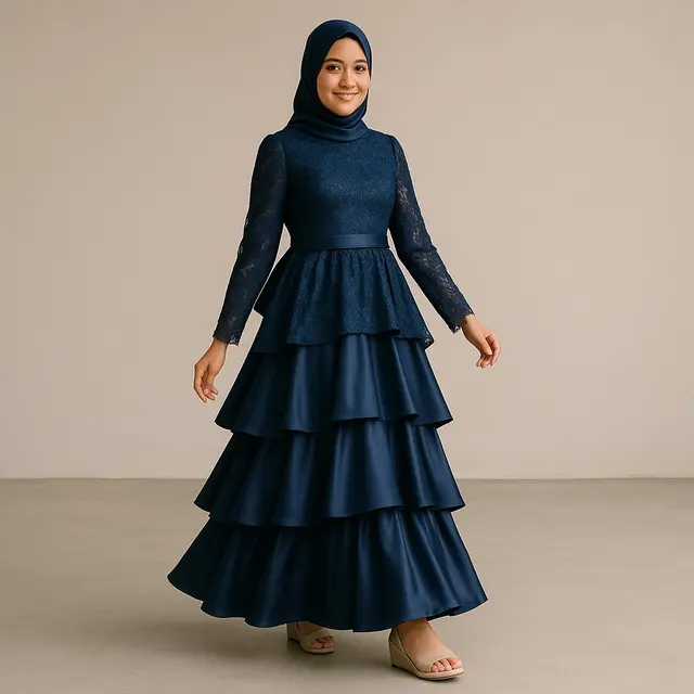 Model Gamis Brokat Satin Dengan Layer Mewah/Ilustrasi gambar oleh AI