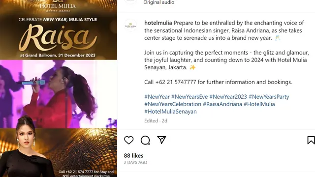 Ada tiga kategori tiket pada perayaan tahun baru di Hotel Mulia Senayan yang mengundang Raisa