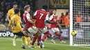 Pada duel di Molineux Stadium tersebut, The Gunners menang dua gol tanpa balas. (Nigel French/PA via AP)