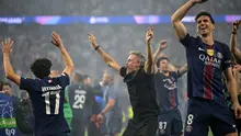 Pelatih Paris Saint-Germain (PSG), Luis Enrique, kegirangan setelah timnya memastikan diri menjadi juara Liga Champions 2025/2026, Sabtu (30/5/2026). (INA FASSBENDER / AFP)