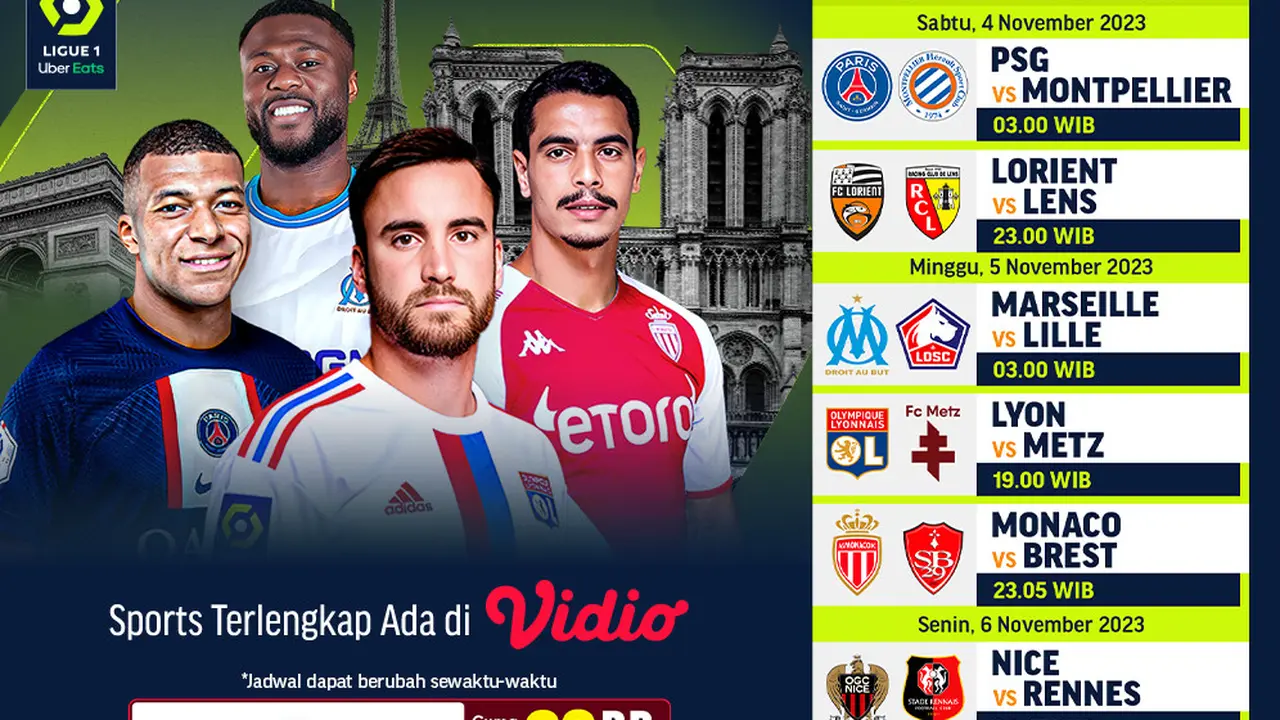 Jadwal dan Live Streaming Ligue 1 Matchweek 12 di Vidio
