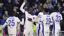 Pemain Chelsea, Nicolas Jackson merayakan golnya ke gawang Djurgardens dalam laga leg 1 semifinal Conference League 2024/2025 di 3Arena, Stockholm, Swedia, Kamis (01/05/2025) waktu setempat. (AP Photo/TT News Agency/Jonas Ekstroemer)