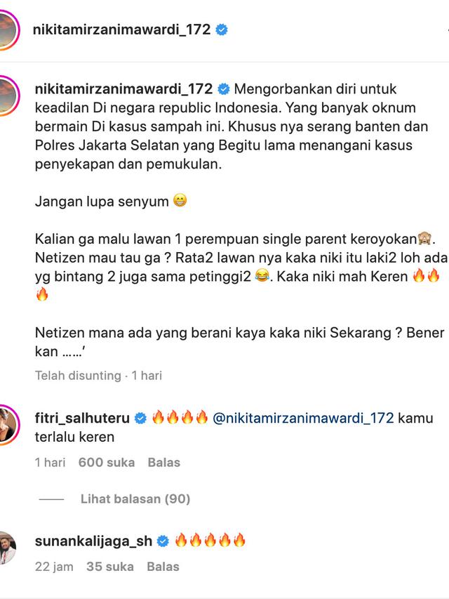 Unggahan Nikita Mirzani. (Foto: Dok. Instagram @nikitamirzanimawardi_172)