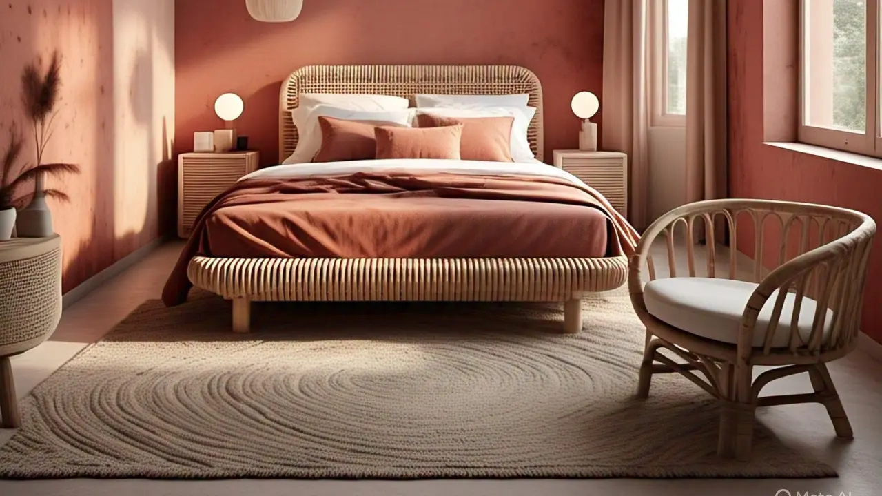 Kamar dengan warna cat merah Dusty Red