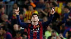 Ekspresi Lionel Messi setelah mencetak gol ke gawang Bayern Muenchen. Barcelona menang 3-0 atas Bayern Muenchen dalam semi final pertama Liga Champions. (Reuters/Albert Gea)