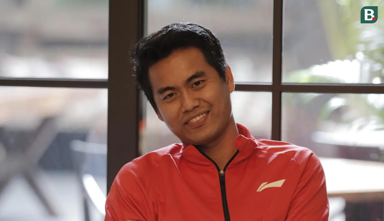 Pebulutangkis Indonesia, Tontowi Ahmad, saat jumpa dengan content creators di Jakarta, Selasa (24/7/2018). Acara tersebut dalam rangka memberi dukungan untuk para atlet jelang Asian Games 2018. (Bola.com/M Iqbal Ichsan)