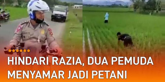 VIDEO: Hindari Razia, Dua Pemuda Menyamar jadi Petani