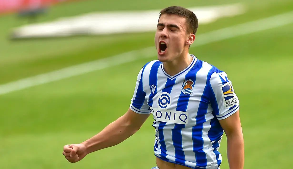 Ander Barrenetxea. Sayap kiri yang kini memasuki musim ke-3 bersama Real Sociedad baru mencetak 1 gol dan 1 assist di Liga Spanyol musim ini. Gol dibuat di pekan ke-3, (28/8/2021) ke gawang Levante saat berusia 19 tahun 8 bulan dan 1 hari. Hasil akhir Sociedad menang 1-0. (AFP/Ander Gillenea)