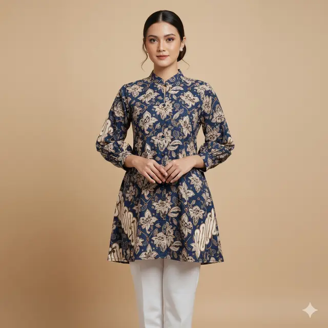 Tunik Batik Panjang dengan Detail Kancing Depan: Anggun dan Fungsional
