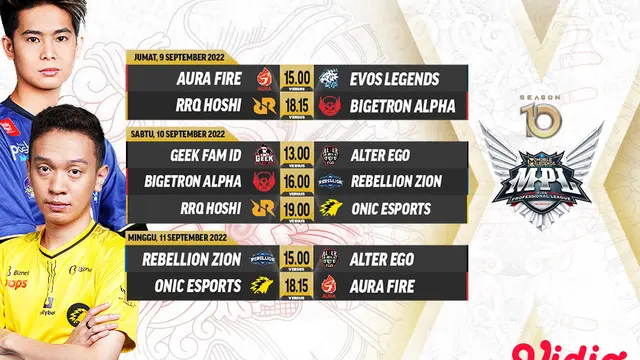 Jadwal dan Live Streaming MPL Indonesia Season 10 di Vidio, 9-11 September 2022