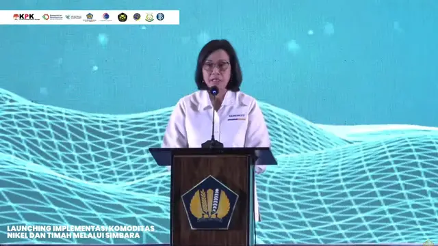 Menteri Keuangan (Menkeu) Sri Mulyani Indrawati dalam  perluasan implementasi Sistem Informasi Mineral dan Batubara Kementerian/Lembaga atau Simbara. (Tira/Liputan6.com)