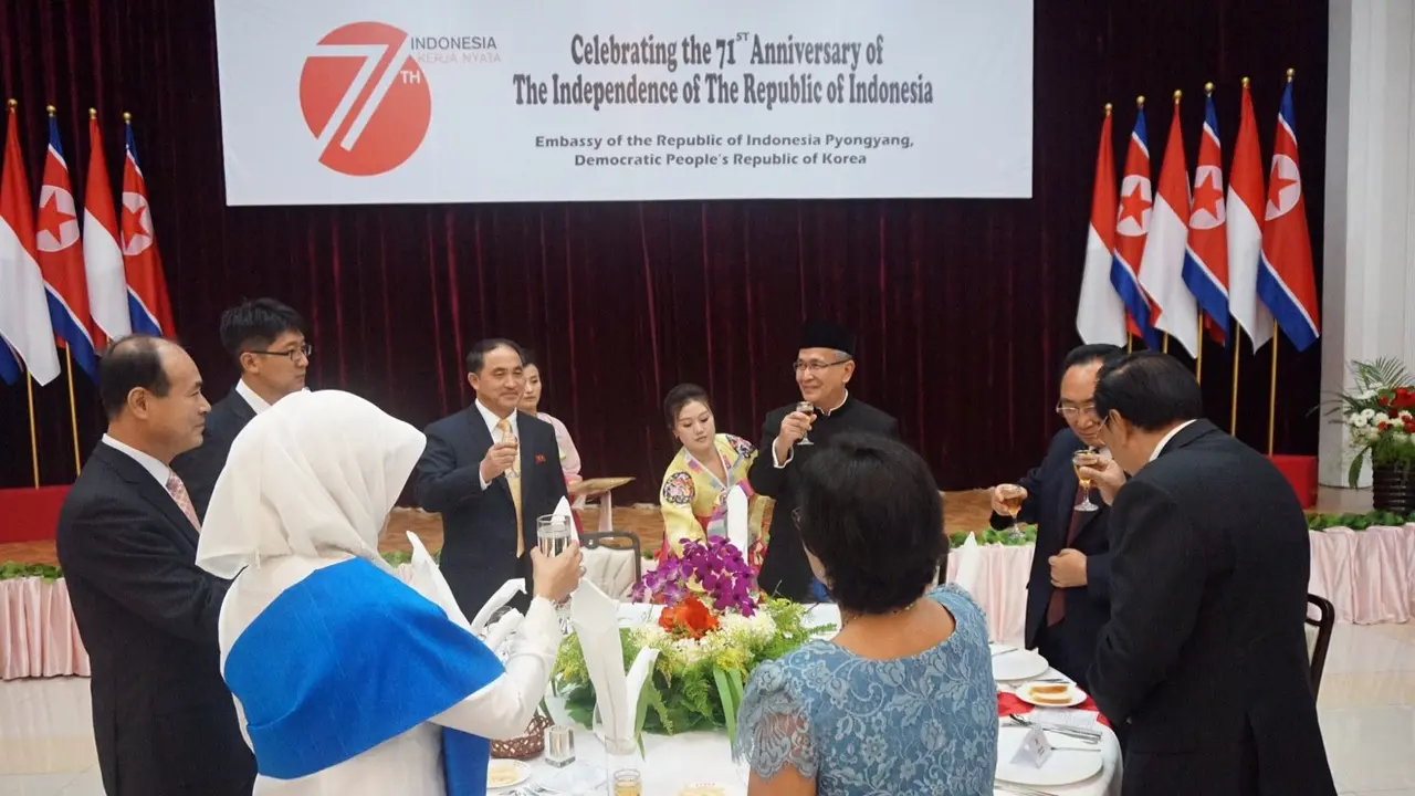 Wakil Menteri Luar Negeri (Wamenlu) Korut, Ri Kil Song menghadiri acara HUT ke-71 RI. (Dokumentasi KBRI Pyongyang)