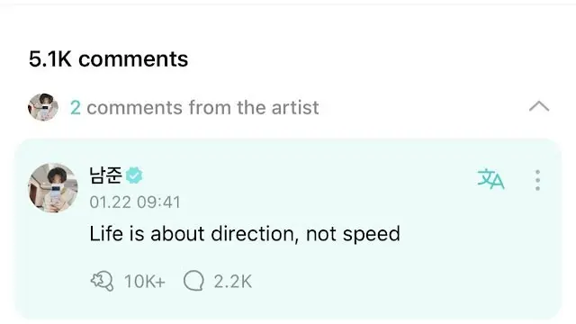Komentar RM di Weverse kepada ARMY.