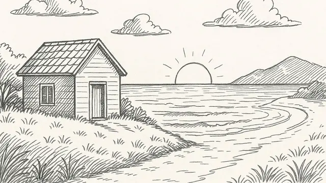 Sketsa Gambar Rumah dan Pemandangan