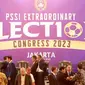 Suasana Kongres Luar Biasa (KLB) PSSI di Hotel Shangri-La, Jakarta Pusat pada Kamis (16/2/2023). KLB PSSI tersebut untuk memilih satu Ketua, dua Wakil Ketua, dan 12 anggota Komite Eksekutif (Exco) untuk periode 2023-2027. (Bola.com/M Iqbal Ichsan)