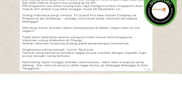 Hoaks Singapura Lakukan Vaksinasi Covid-19 di Bandara Changi