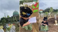 Viral bocah baca iqra di makam eyang buyut karena belum bisa Al-Qur'an. (sumber: TikTok/ubed507)