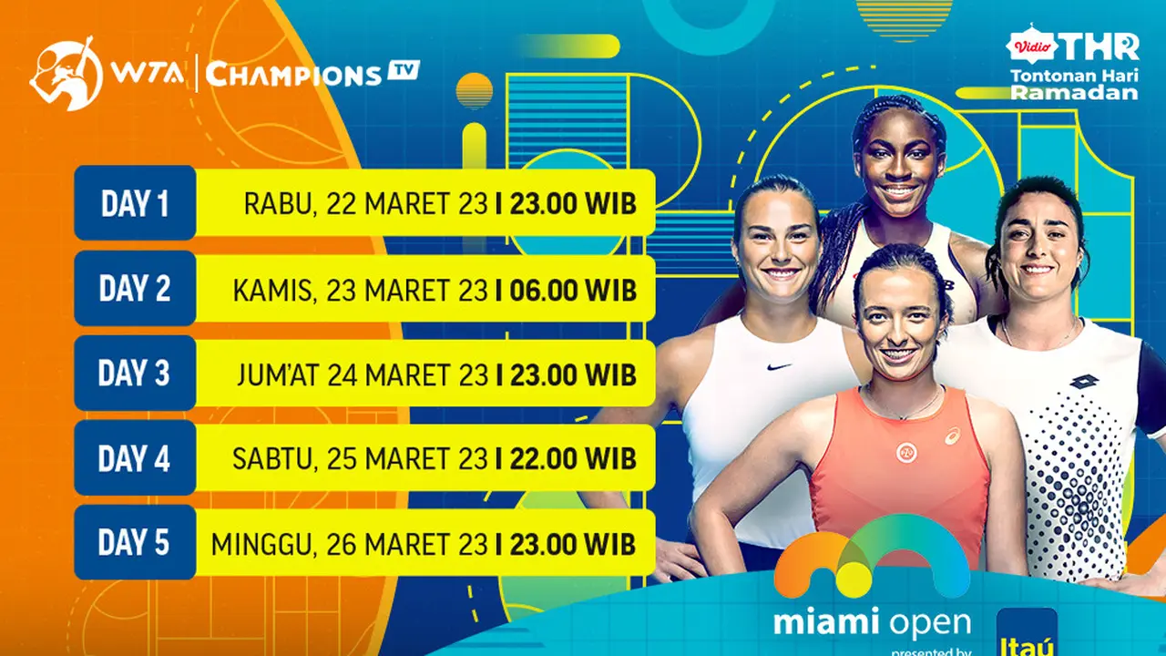 Jadwal Live Streaming WTA 1000 Miami Open 2023 di Vidio Pekan Ini