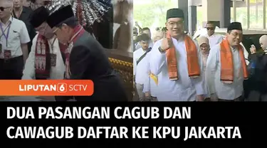 Dua pasangan bakal calon Gubernur - Wakil Gubernur Jakarta, sama-sama mendaftar ke KPU di hari kedua pendaftaran pilkada serentak. Menuju KPU Jakarta, Pramono Anung - Rano Karno diantar naik oplet. Sementara Ridwan Kamil - Suswono berjalan kaki diiri...