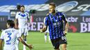 Pemain Atalanta, Mario Pasalic, melakukan selebrasi usai mencetak gol ke gawang Brescia pada laga Serie A di Stadion Gewiss, Selasa (14/7/2020). Atalanta menang 6-2 atas Brescia. (Gianluca Checchi/LaPresse via AP)