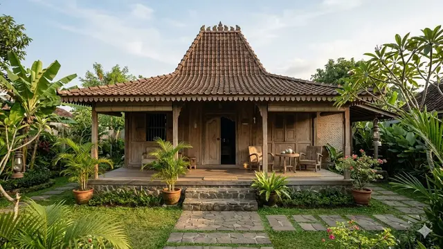 Rumah Joglo Sederhana dengan Teras dan Taman