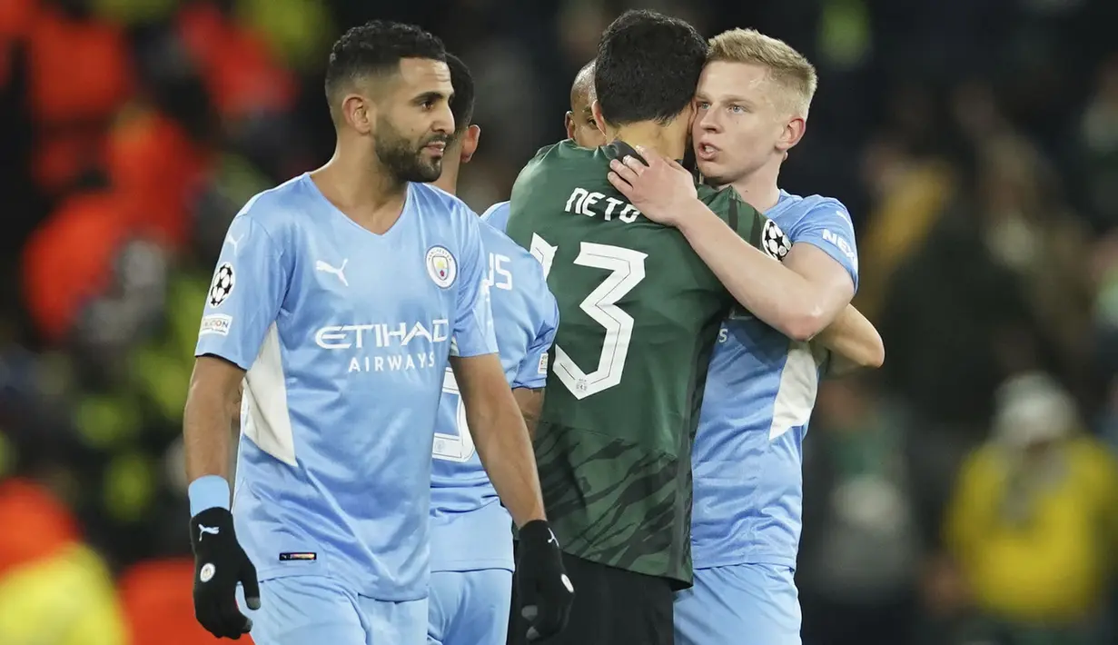 Atas hasil tersebut, Manchester City tetap berhak lolos ke babak perempatfinal Liga Champions 2021/2022 karena unggul agregat 5-0. (AP/Dave Thompson)
