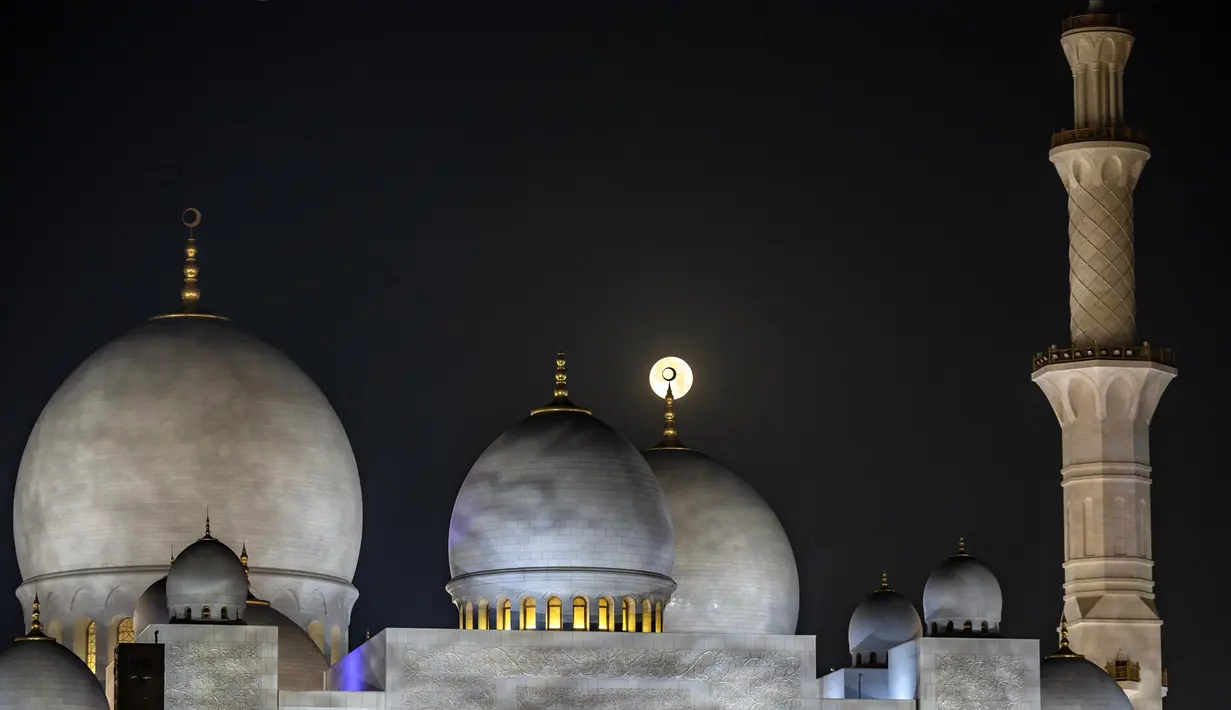 Masjid ini menarik perhatian karena merupakan masjid terbesar di Uni Emirat Arab (UAE) dan salah satu termegah di dunia. (FADEL SENNA/AFP)