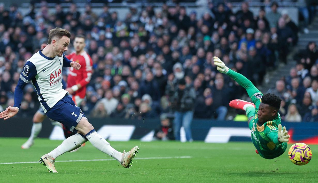 Setan Merah keok 0-1 setelah James Maddison merobek gawang Andre Onana di menit ke-13. (AP Photo/Ian Walton)