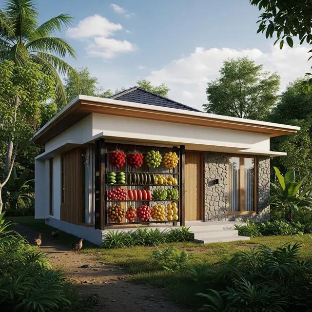 Rumah Minimalis di Desa Ukuran 5x8 dengan Kebun Buah Vertikal
