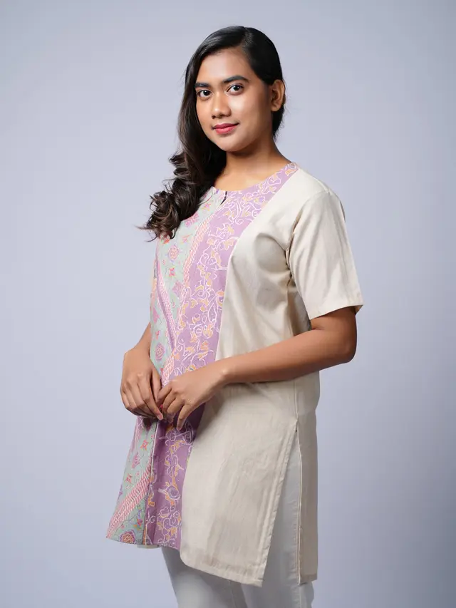Tunik Batik Motif Parang Kombinasi Polos Warna Pastel 2025