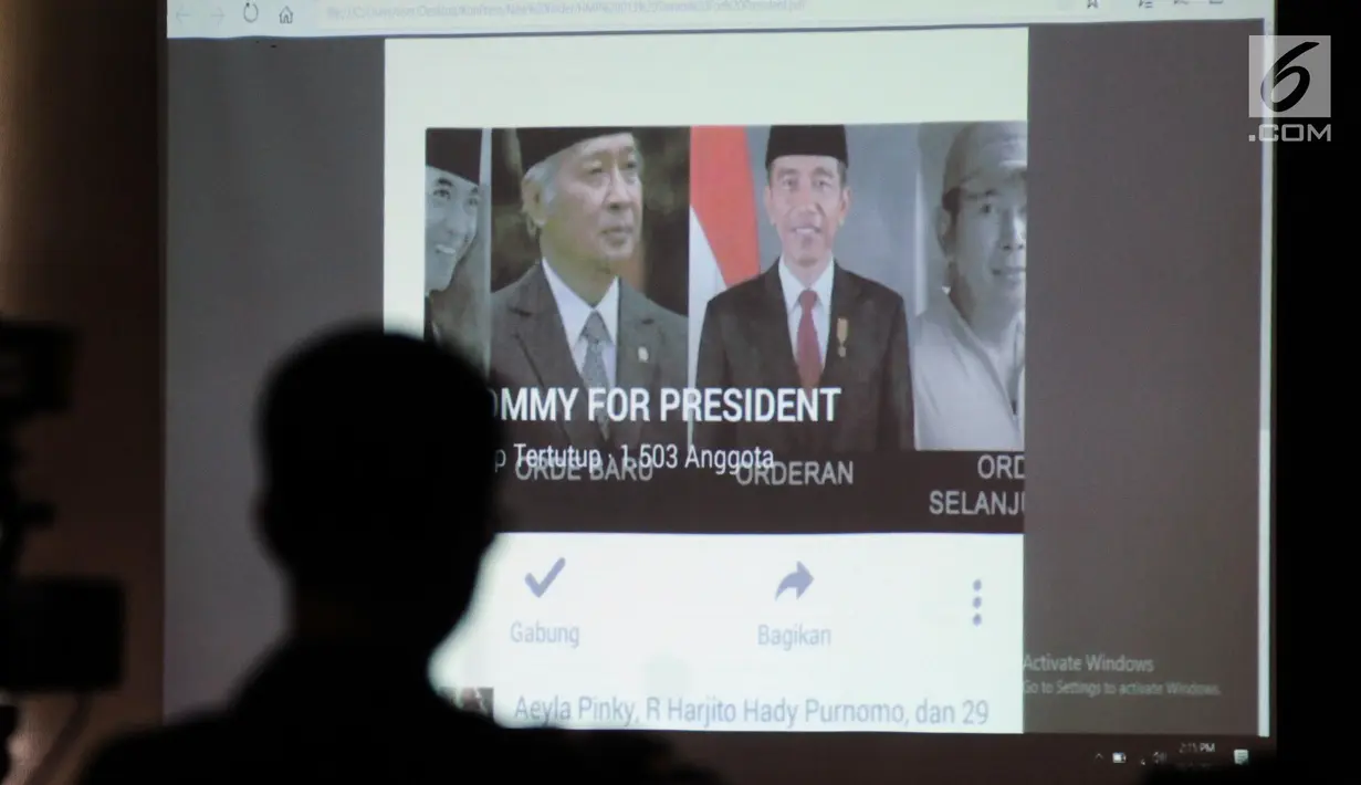 Layar monitor menampilkan akun media sosial palsu milik Hutomo Mandala Putra, Jakarta, Kamis (5/10). Kuasa hukum Hutomo Mandala Putra menyampaikan hal terkait berita hoax lewat akun palsu yang mengatasnamakan kliennya. (Liputan6.com/Helmi Fithriansyah)