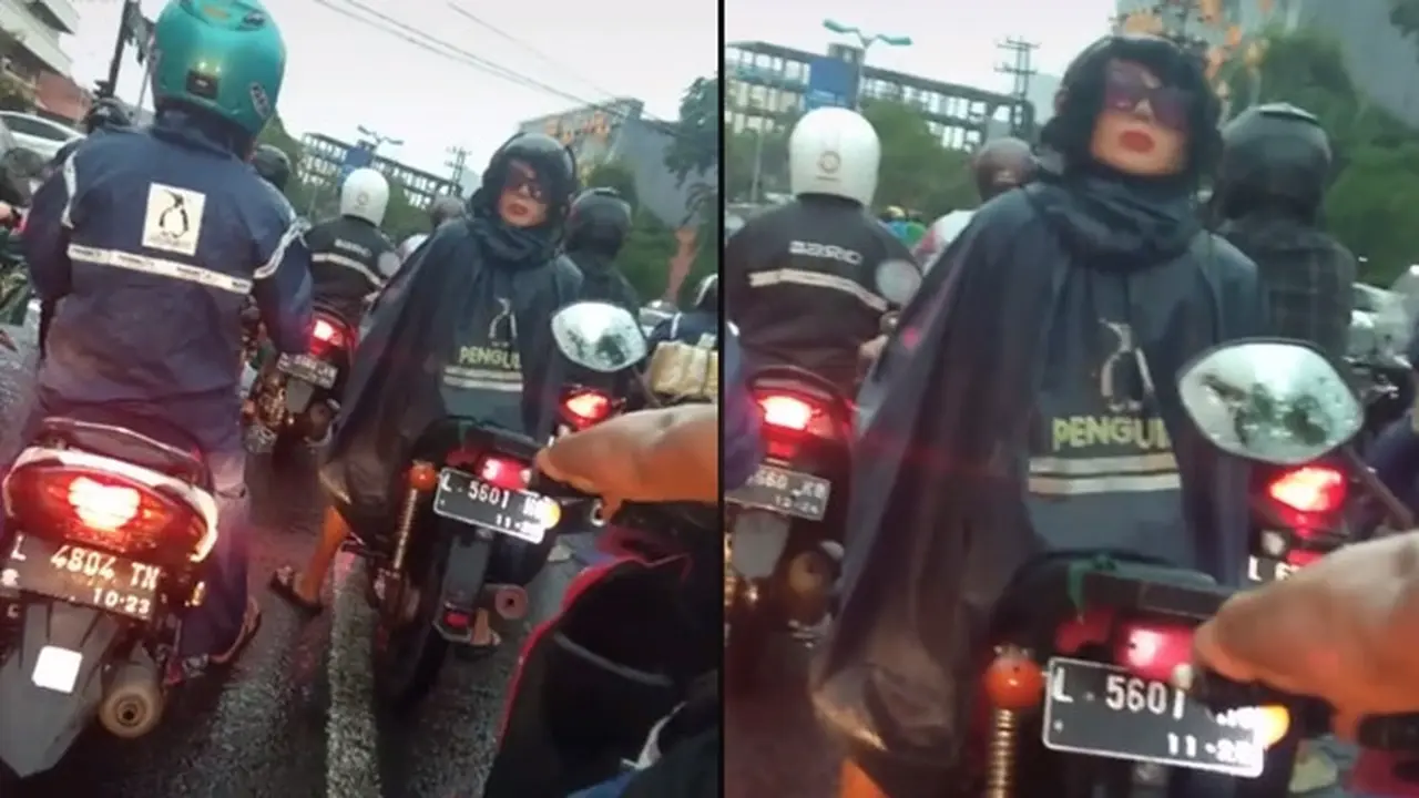 Viral Pengendara Pakai Helm Bentuk Wajah, Bikin Warganet Salah Fokus