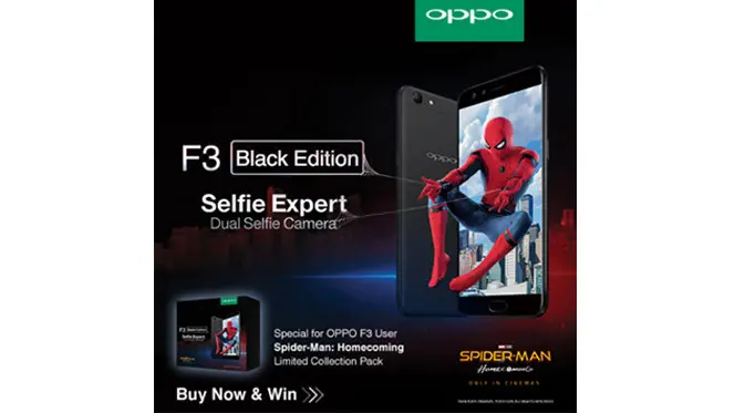 Selamat bagi kamu pengguna OPPO F3! Kamu punya kesempatan besar banget, lho, untuk mendapatkan Spider-Man: Homecoming Limited Collection Pack!