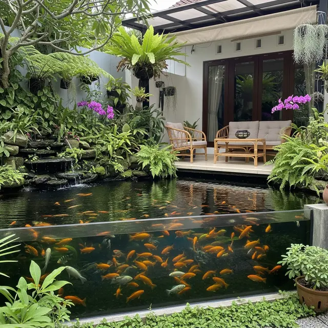 Inspirasi Kolam Ikan untuk Teman Menghabiskan Masa Pensiun di Rumah (AI)