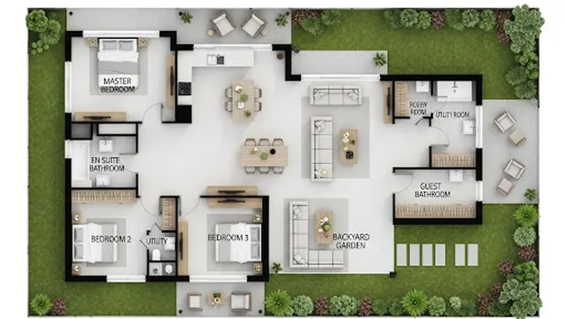 Rumah 3 Kamar dengan Taman Belakang