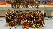 Medali emas! Berlaga di Nonthaburi Stadium, Nonthaburi, pada Jumat (19/12/2025) malam waktu setempat, Timnas Futsal Indonesia menghancurkan Timnas Futsal Thailand 6-1 dalam babak final SEA Games 2025. (Bola.com/Muhammad Adiyaksa)