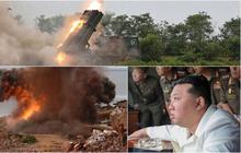 FOTO: Kembali Uji Coba Senjata Canggih, Ekspresi Kim Jong-un Sampai Melongok Lihat Kehebatan Peluncuran Roket Ganda 240 mm