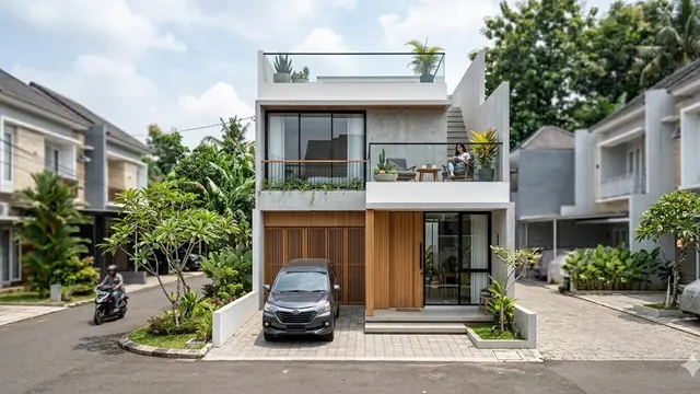 Rumah Kecil dengan Garasi dan Rooftop Modern (Foto: Gemini AI)
