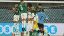 Uruguay akhirnya memperbesar keunggulan menjadi 3-0 pada menit ke-71. Darwin Nunez kembali mencetak gol usai menuntaskan bola assist dari Nicolas De La Cruz. (AP Photo/Matilde Campodonico)