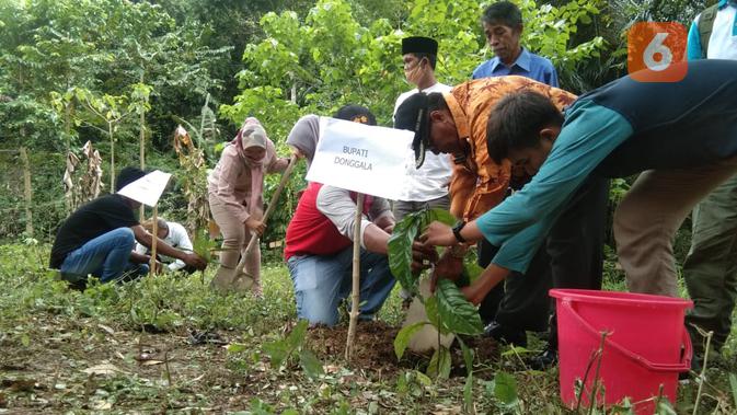 Penanaman pohon di hutan desa Lampo, Donggala oleh Bupati Donggala, Kasman Lassa, Jumat (10/7/2020). (Foto: Liputan6.com/ Heri Susanto).